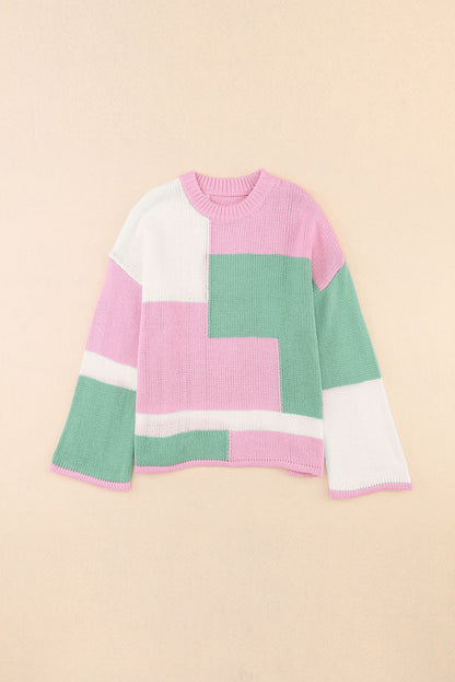 NEW! Colorblock Drop Shoulder Bell Sleeve Sweater