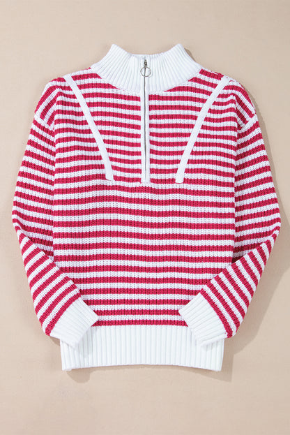 Stripe Half Zip Collared Sweater