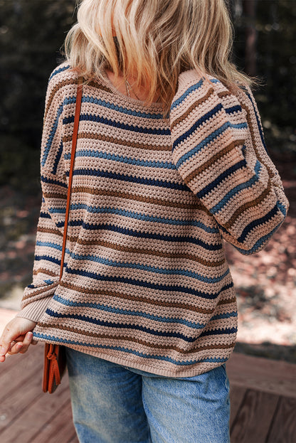 Stripe Drop Shoulder Round Neck Sweater