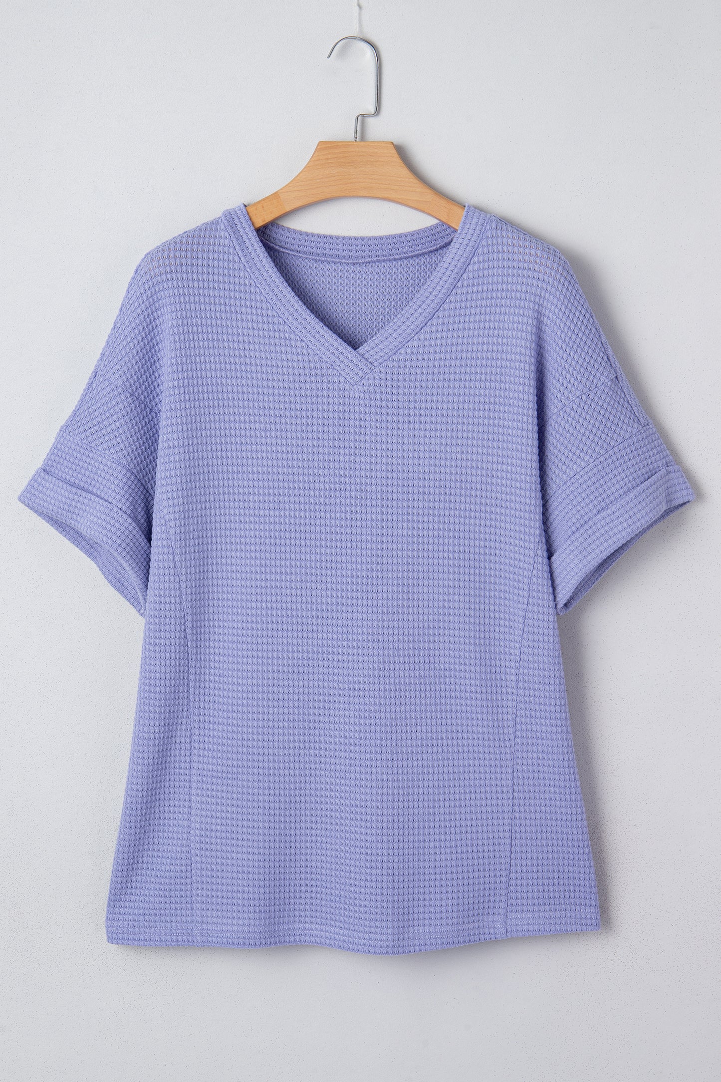 Solid Waffle Knit V-Neck Short Sleeve Top