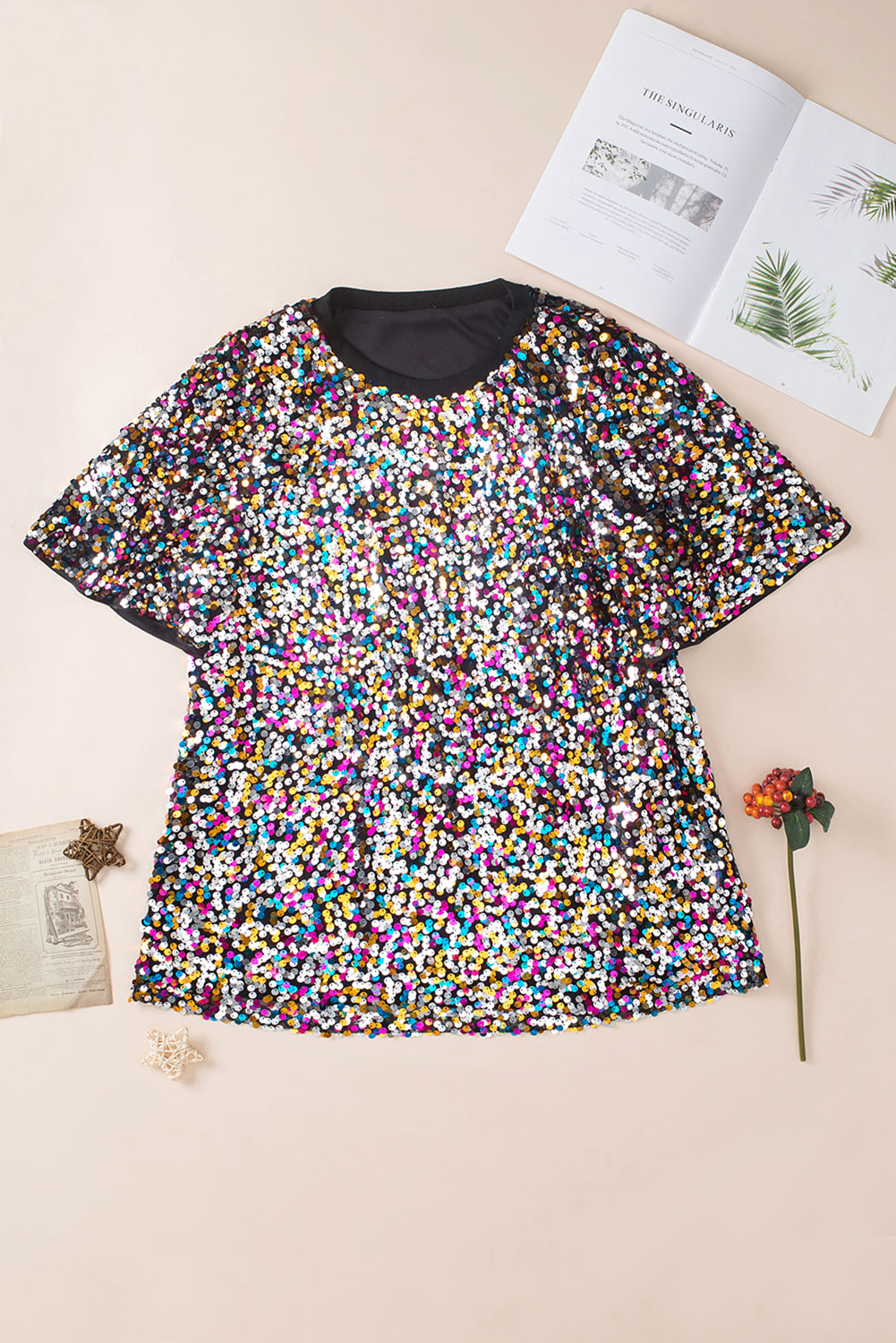 Plus Size Sequin Short Sleeve Top