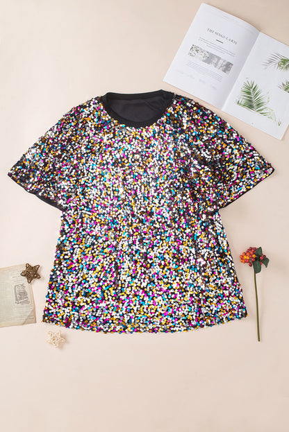 Plus Size Sequin Short Sleeve Top