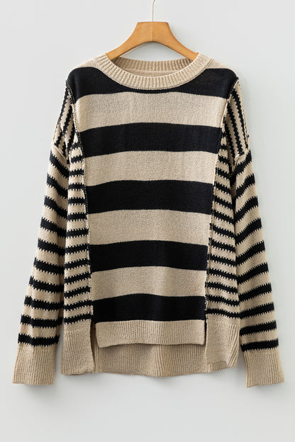 Stripe Patchwork Drop Shoulder Sleeve Sweater