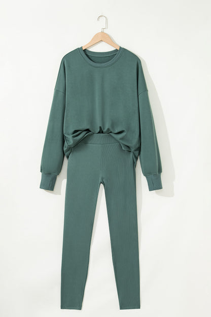 Solid Oversize Sweatshirt and Ribbed Leggings Set