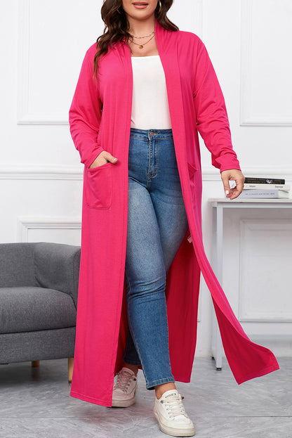 Side Slit Pocketed Duster Cardigan Plus Size