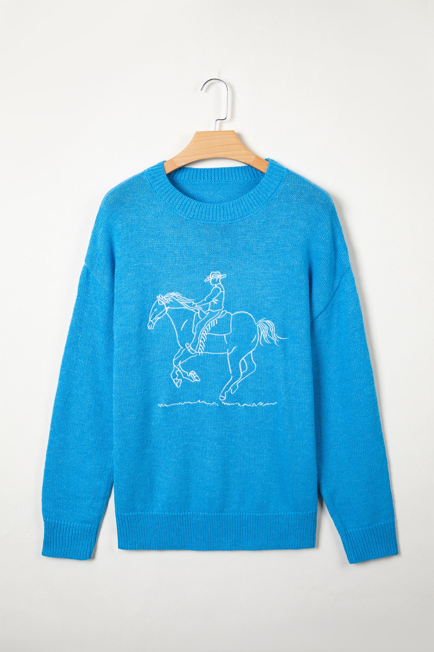 Western Embroidery Drop Shoulder Long Sleeve Pullover Sweater