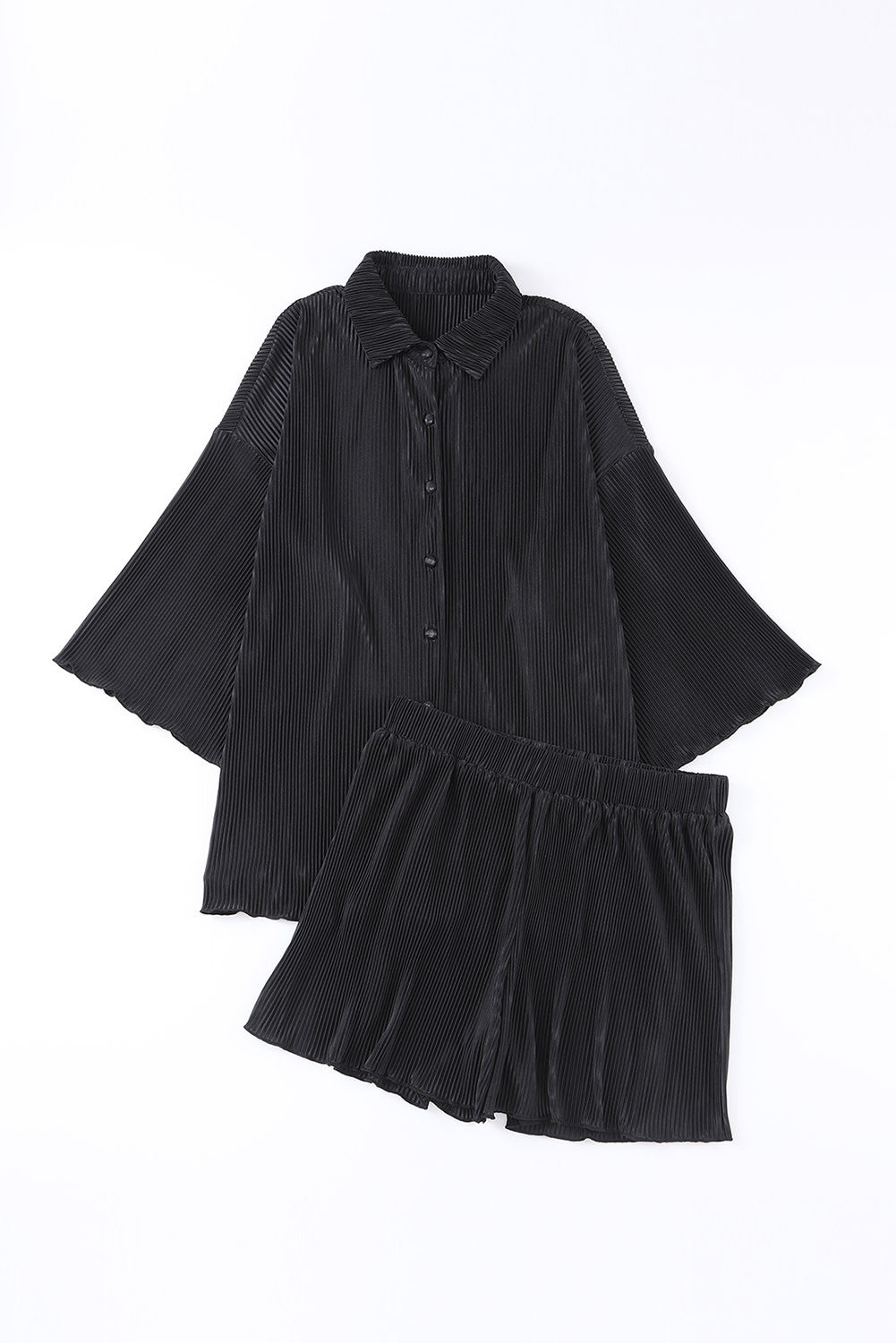 Pleated Shirt and Shorts Lounge Set