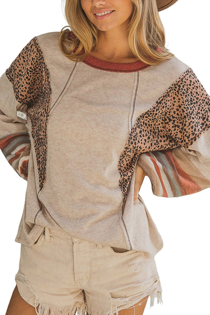 Leopard Patchwork Exposed Seam Top