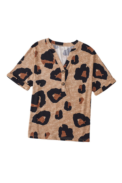 Leopard Folded Short Sleeve Blouse