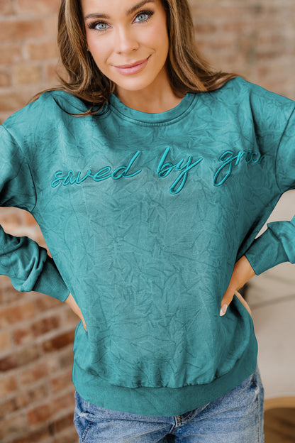 Saved by Grace Embroidered Mineral Wash Loose Sweatshirt