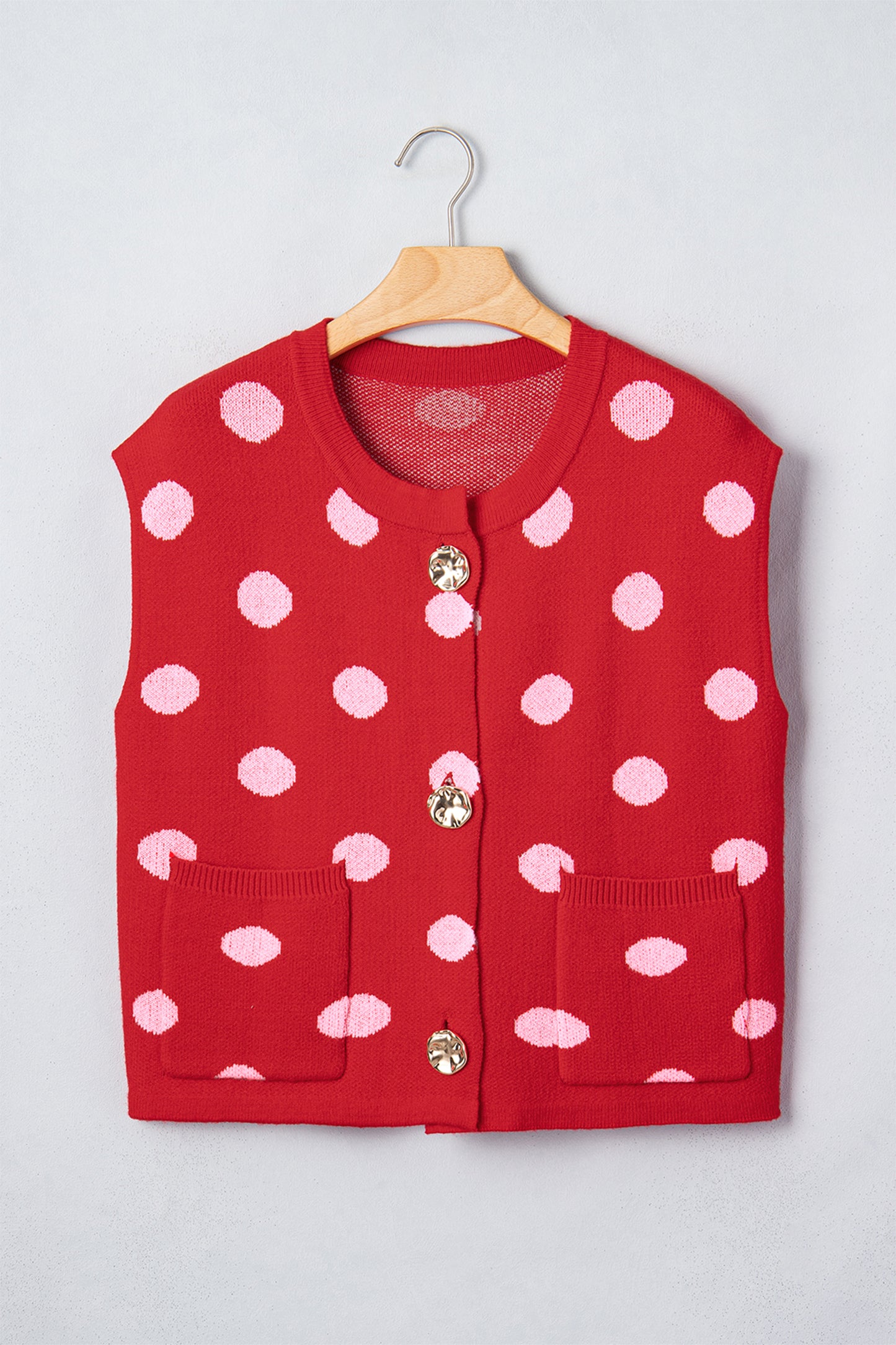 Polka Dot Drop Shoulder Buttoned Knit Vest