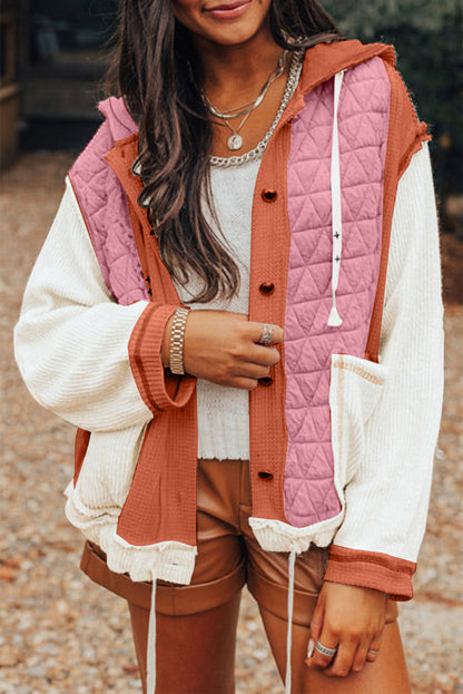 Quilted Waffle Patchwork Hooded Jacket