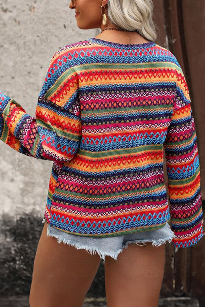 Boho Stripe Long Sleeve Top Plus Size