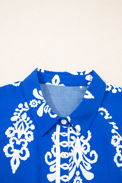 Boho Geometric Collared Button Front Mini Dress