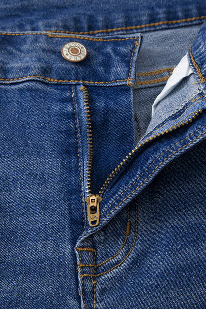 Denim Raw Hem Straight Leg Jeans