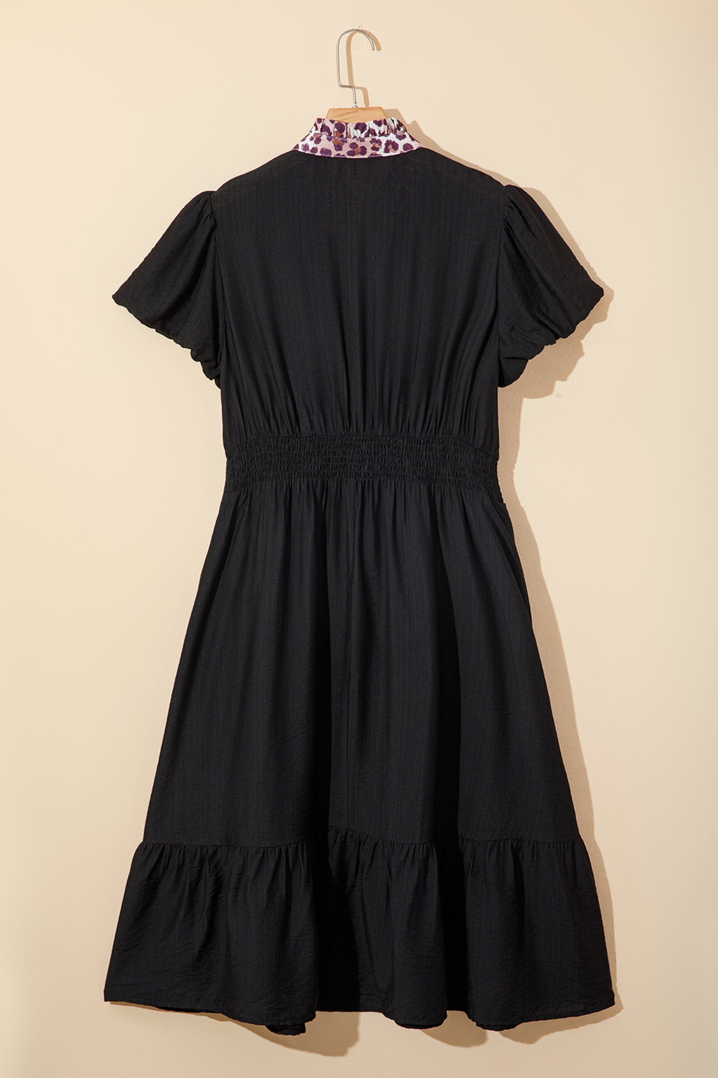 Plus Size Leopard Ruffle V-Neck Smocked Waist Dress