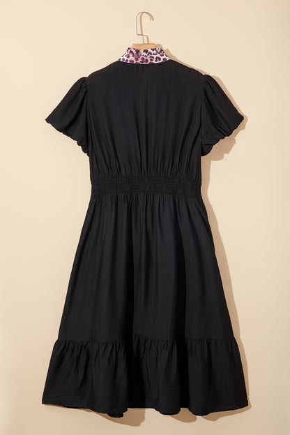 Plus Size Leopard Ruffle V-Neck Smocked Waist Dress