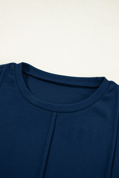 Solid Exposed Seam Crew Neck Long Sleeve Top