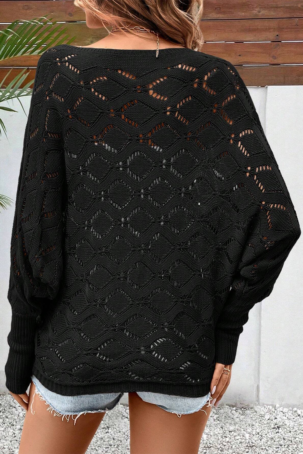 Rhombus Hollowed Dolman Sleeve Sweater