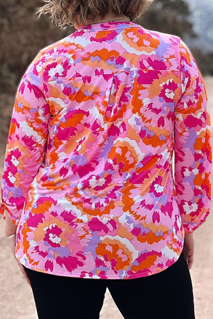 Abstract Floral V-Neck Blouse Plus Size