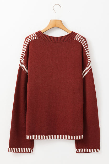 Contrast Trim Drop Shoulder Sweater