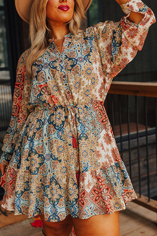 Floral Drawstring Waist Dress Plus Size