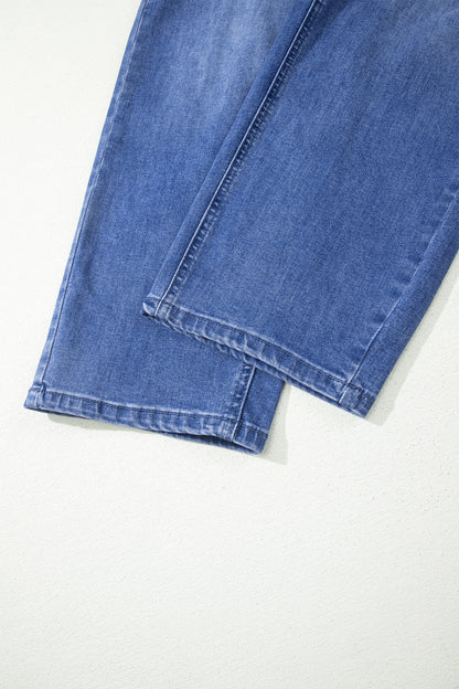Drawstring Waist Ankle Length Regular Fit Denim Pants