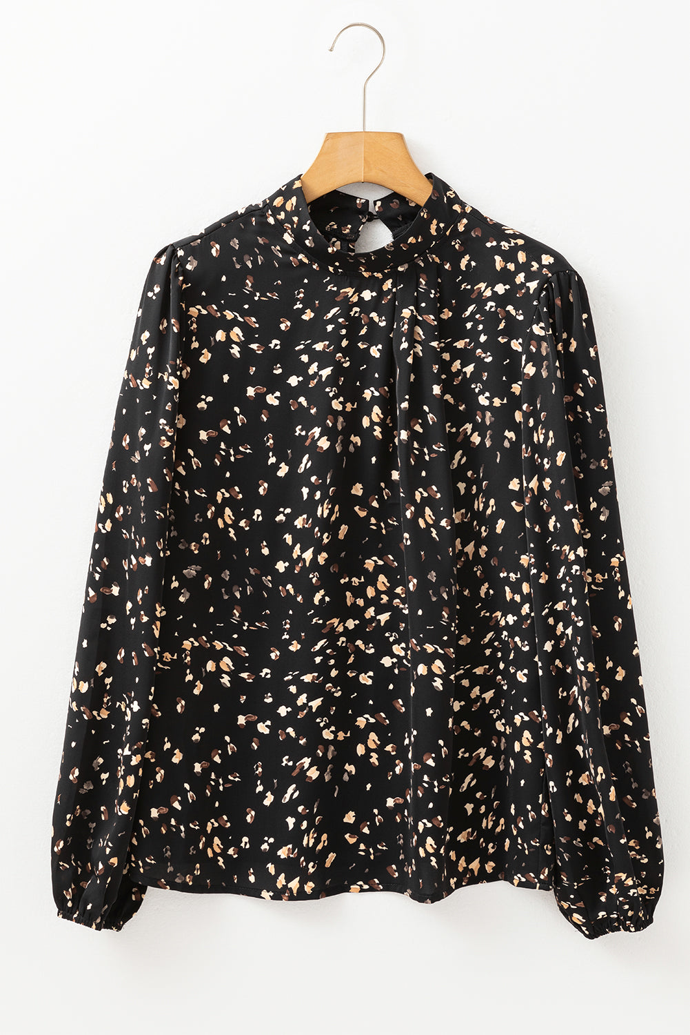 Leopard Lantern Sleeve Pleated Blouse