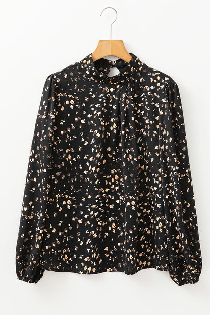 Leopard Lantern Sleeve Pleated Blouse