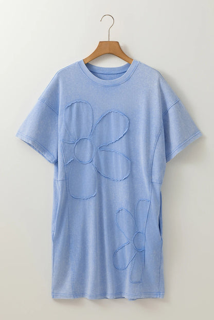 Flower Patchwork Mineral Wash Mini T-Shirt Dress