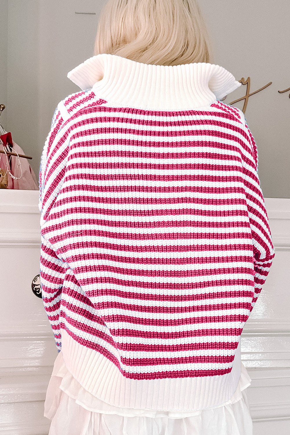 Stripe Half Zip Collared Sweater