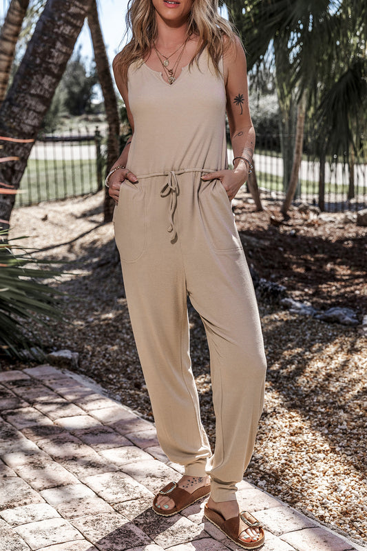 Notched Neck Sleeveless Jogger Jumpsuit