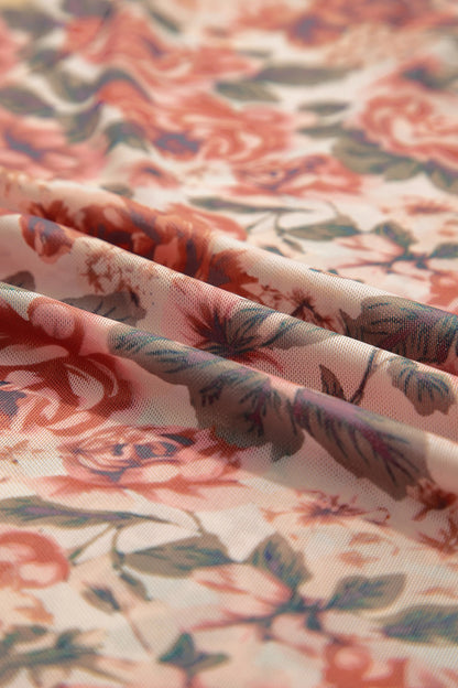 Floral Mesh Mock Neck Long Sleeve Top