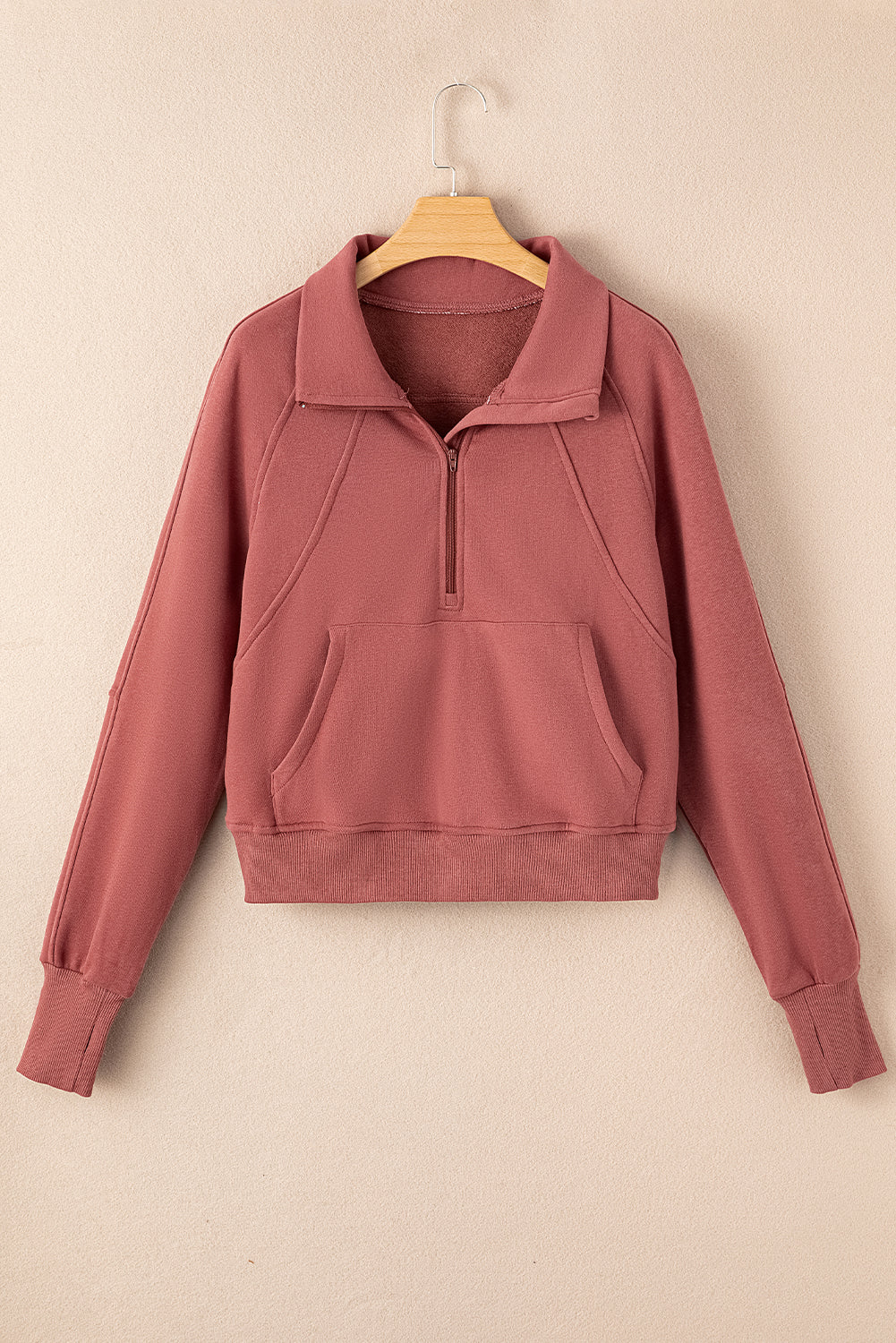 Solid Fleece-Lined Half-Zip Up Collar Sweatshirt