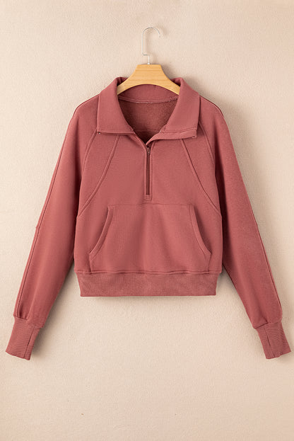 Solid Fleece-Lined Half-Zip Up Collar Sweatshirt