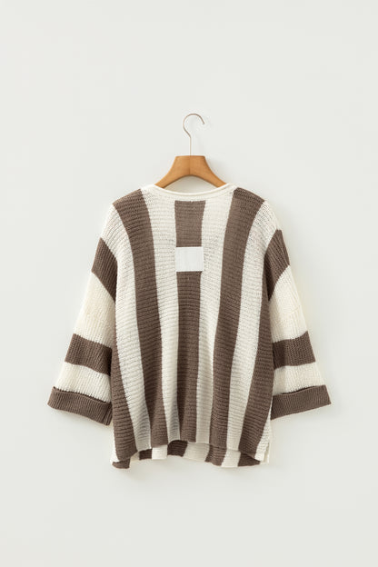 Colorblock Stripe V-Neck 3/4 Sleeve Sweater