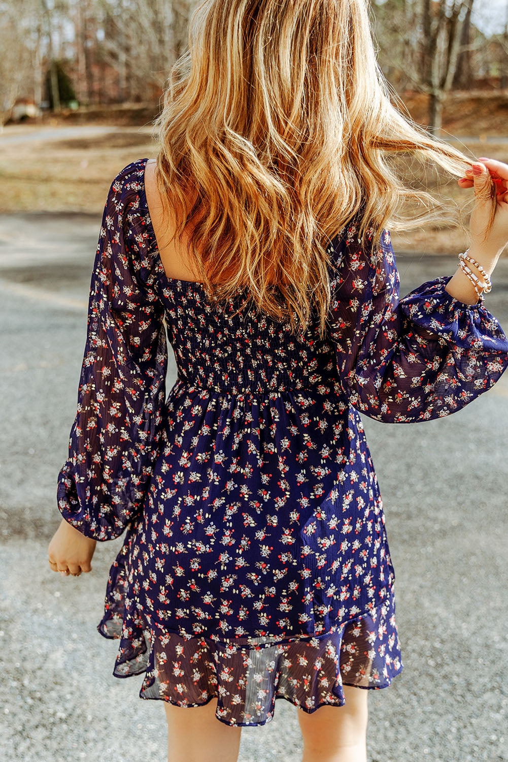 Floral Smocked Square Neck Dress