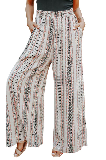 Geometric Stripe Smocked Waist Pants