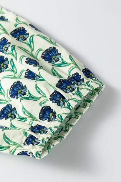 Floral Lace Trim Ruffle Long Sleeve Blouse