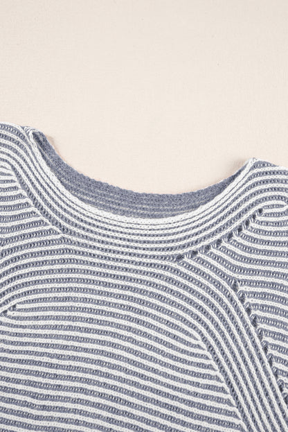 Stripe Ribbed Knit Boat Neck Sweater