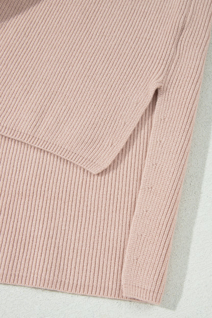 Solid Turtleneck Split Hem Sleeveless Knit Top