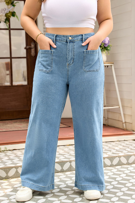 Plus Size Denim Textured Patch Pocket Jeans