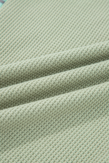 Stripe Patchwork Waffle Knit V-Neck Pullover