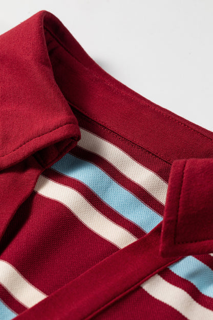 Stripe Polo Collar Long Sleeve T-Shirt Mini Dress
