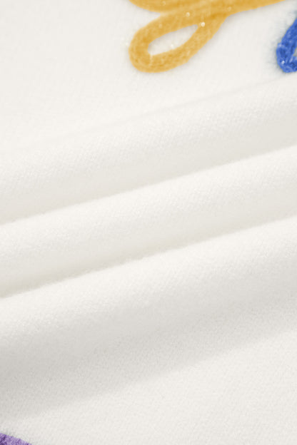 Mardi Gras Tinsel Lettering Short Sleeve Sweater