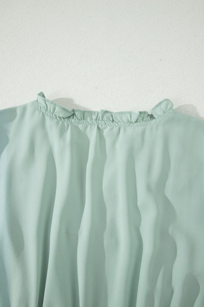 Solid V-Neck Short Puff Sleeve Tiered Maxi Dress