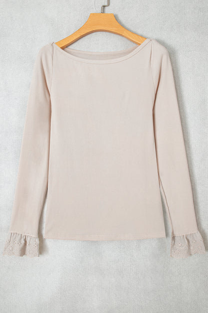 Lace Cuff Patchwork Round Neck Long Sleeve Top