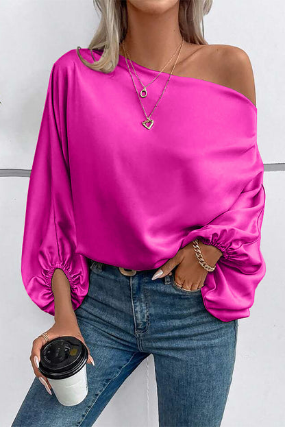 Satin Asymmetrical Balloon Sleeve Blouse