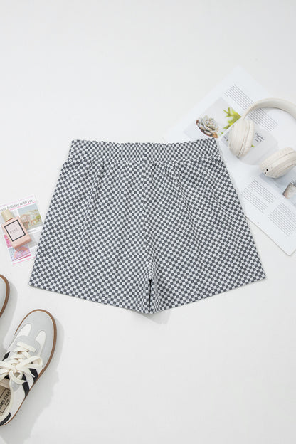 Checker Drawstring Elastic Waist Pocketed Shorts