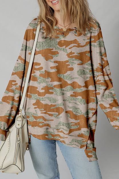 Camo Reverse Seam Drop Shoulder Sweatshirt